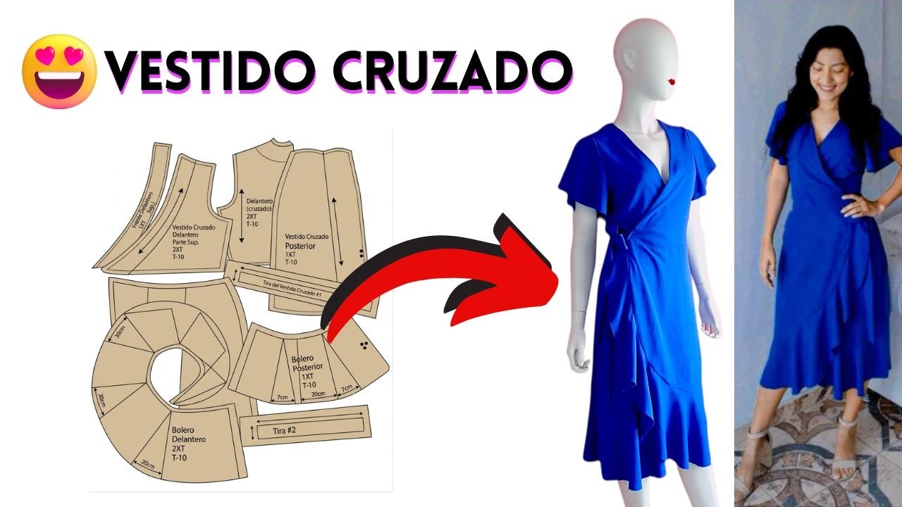 🔴VESTIDO CRUZADO ✅ y Sofisticado con Boleros: ¡Descubre Cómo Hacer el trazo, paso a paso!