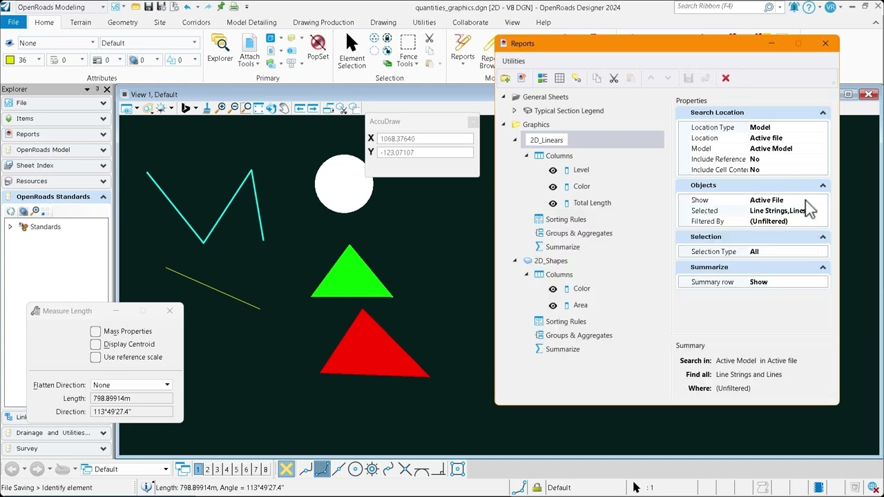 2D Quantities from graphics in MicroStation or OpenRoads Designer