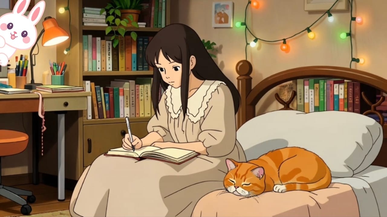 Cozy Night Study ASMR 🌙 Soft Pencil Writing, Ambient Room Sounds & Cat Purring