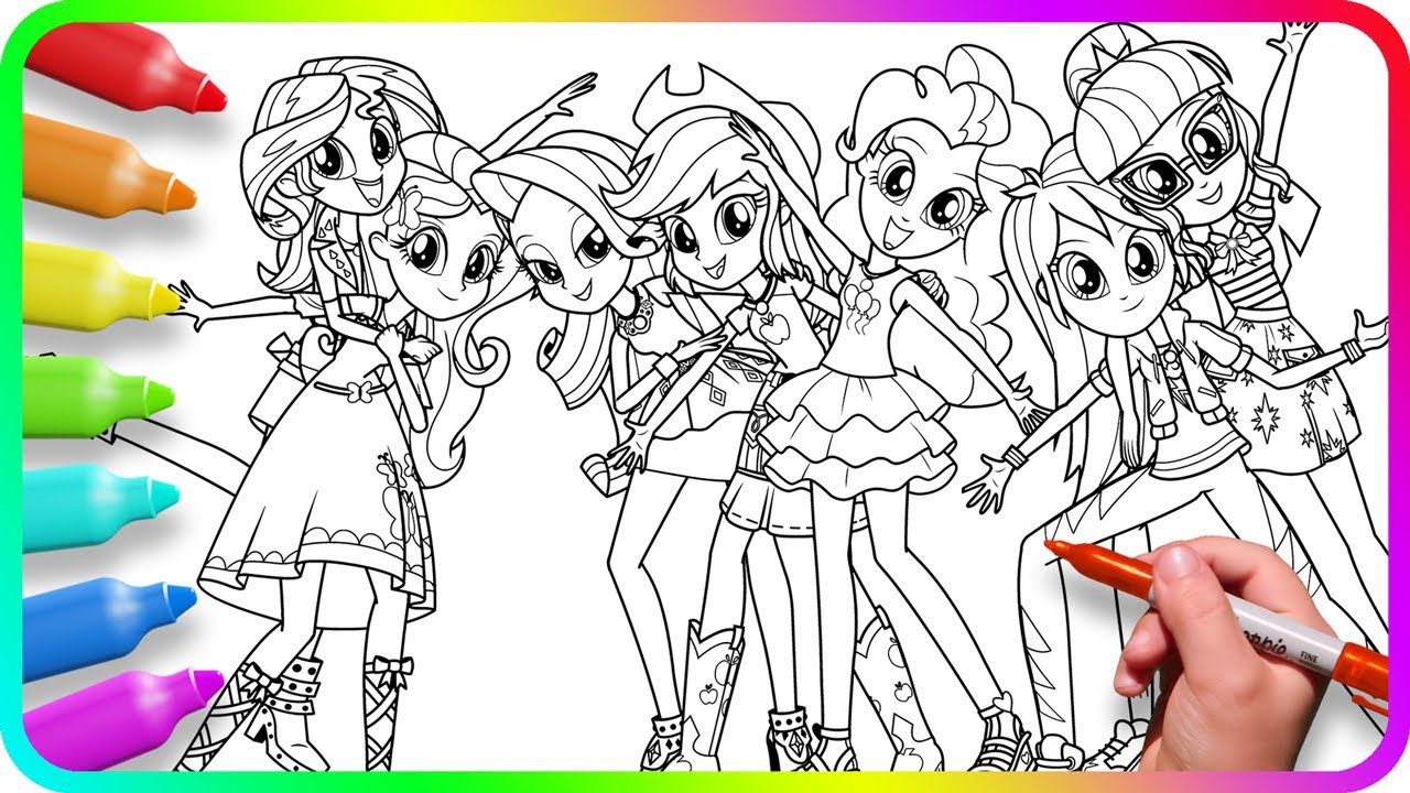 Coloring Pages EQUESTRIA GIRLS - Mane 7 Friendship / How to color My Little Pony. Drawing Tutorial
