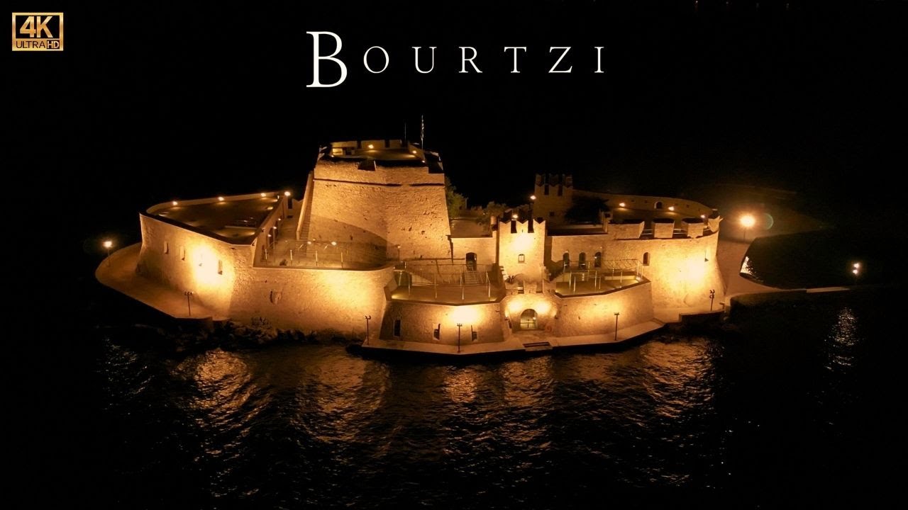 Night Fly over water fortress Bourtzi 4K 🇬🇷 | &Mu;&pi;&omicron;&upsilon;&rho;&tau;&zeta;&iota;, &Nu;&alpha;&upsilon;&pi;&lambda;&iota;&omicron; 4&Kappa; | Dji Mini 3 Pro drone #fyp