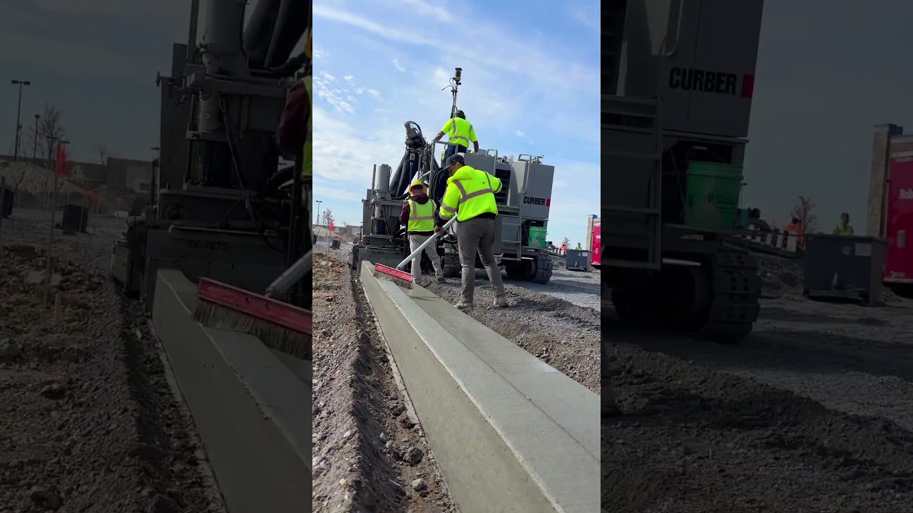 Timelapse of us pouring curbs with a curb machine. #construction #concrete #trending #viral #work