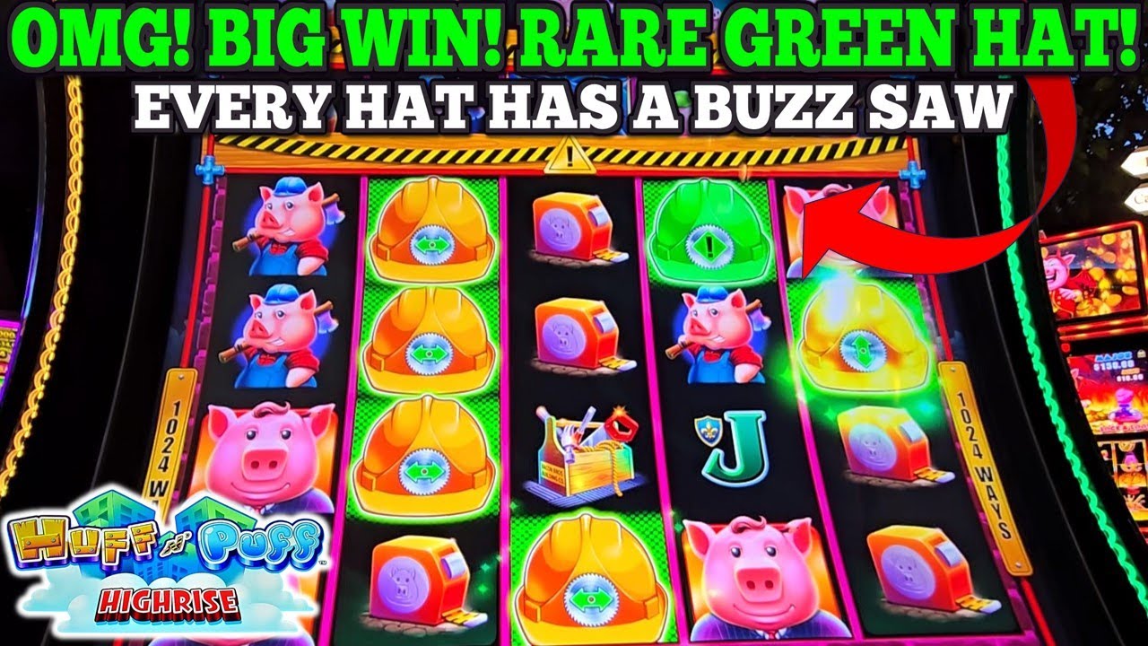 OMG! BIG WIN! FINALLY LANDED RARE GREEN HAT ON HUFF N PUFF HIGH RISE SLOT | Las Vegas Slots