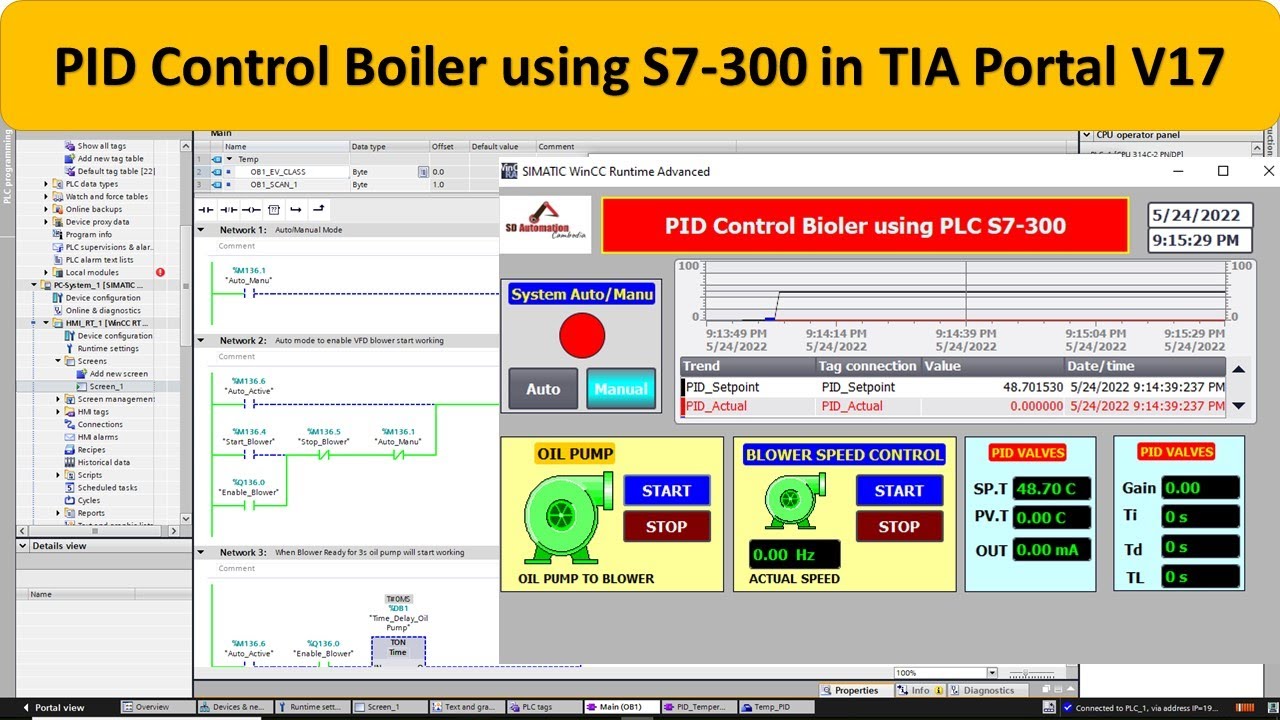 PID Control Boiler using S7-300 in TIA Portal V17 | SCADA | HMI | Siemens | Industrial Automation