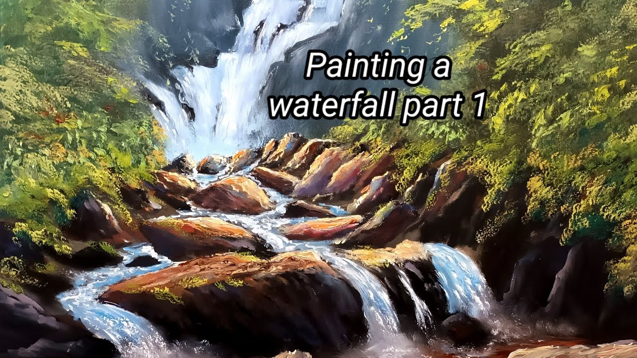 Painting a  waterfall part 1 #paintingtutorial #oilpaintinglandscape