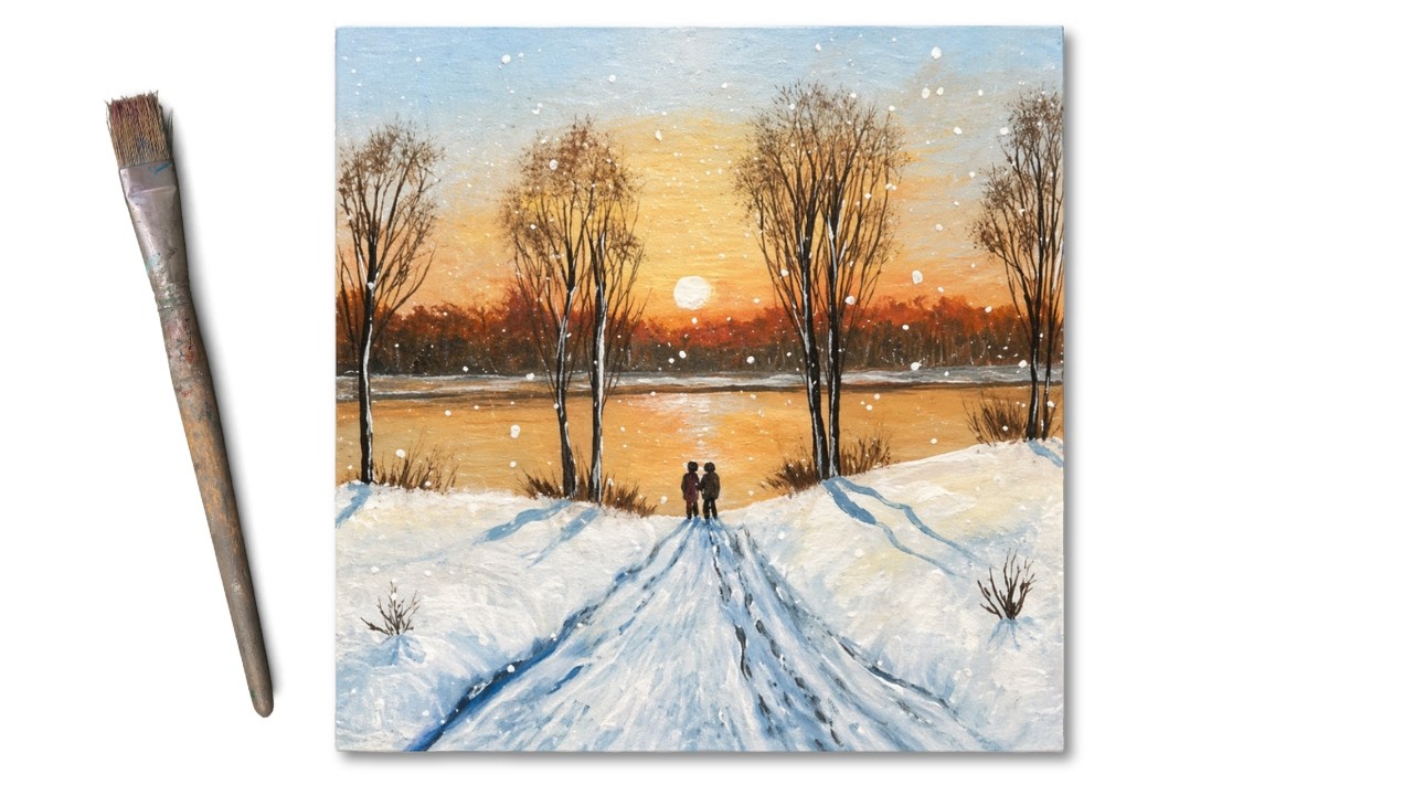 Spaziergang im Schnee mit Acryl malen | Mitglieder-Livestream zum Mitmalen (ab 4,99 €)