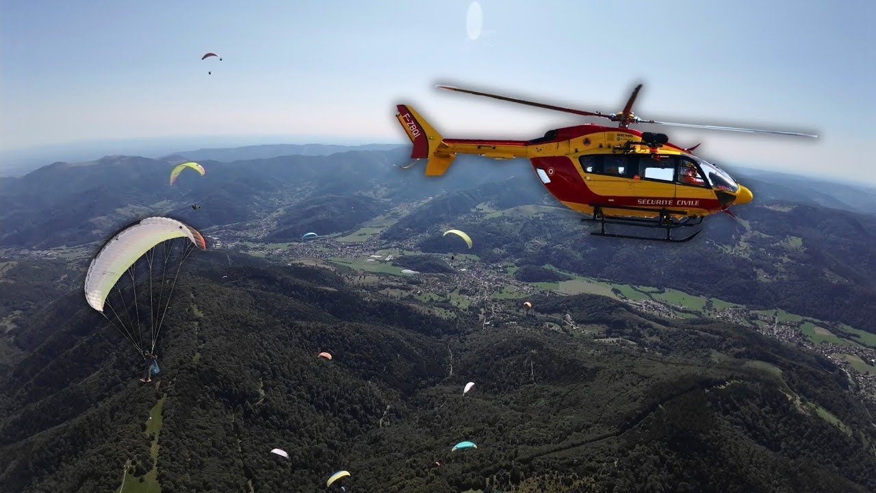 Gleitschirm Flug - kurz, böig, Helikopter am Startplatz
