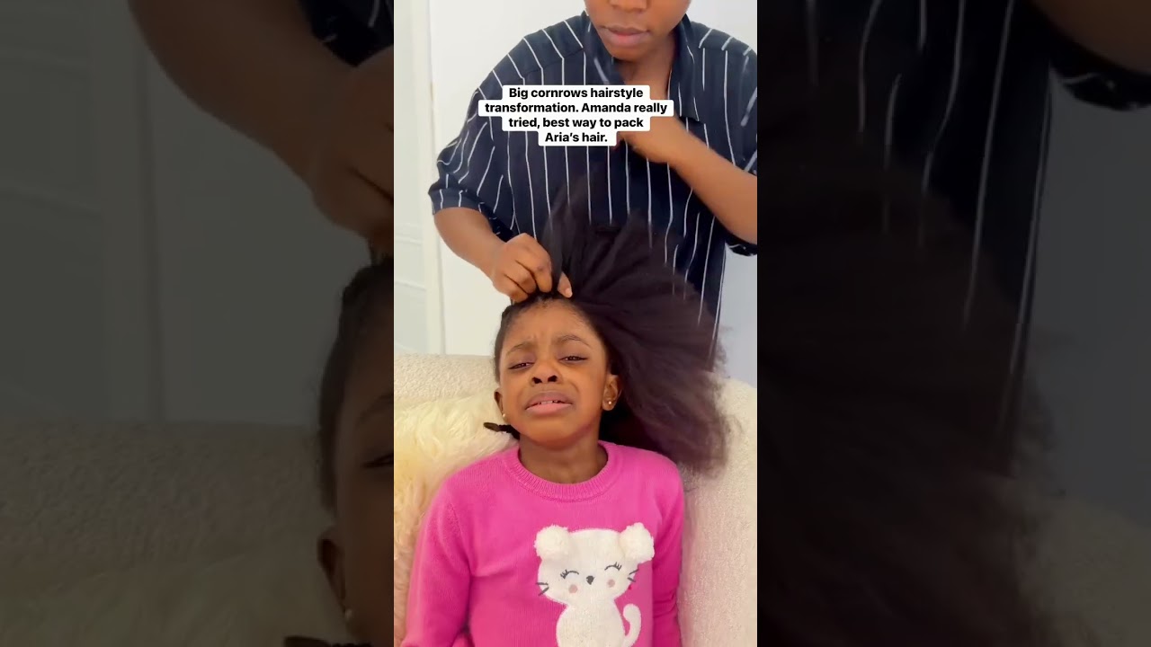 Big cornrows hairstyle transformation. Best way to pack Aria’s hair. Amanda really tried. 👌