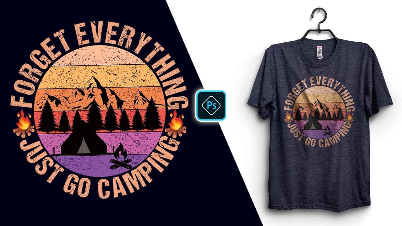 Vintage Camping T-Shirt Design For Redbubble In Adobe Photoshop Tutorial