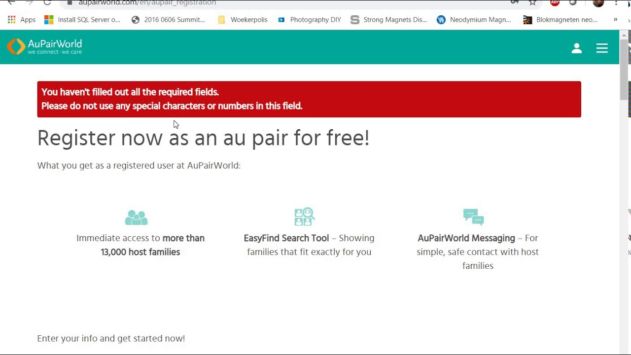 How to create account in Aupairworld