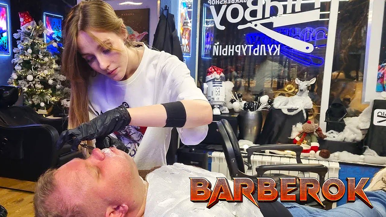 💈The Youngest Barber in My Life!🪒 Blonde Nika's First Shave on Camera With Straight Razor🔥