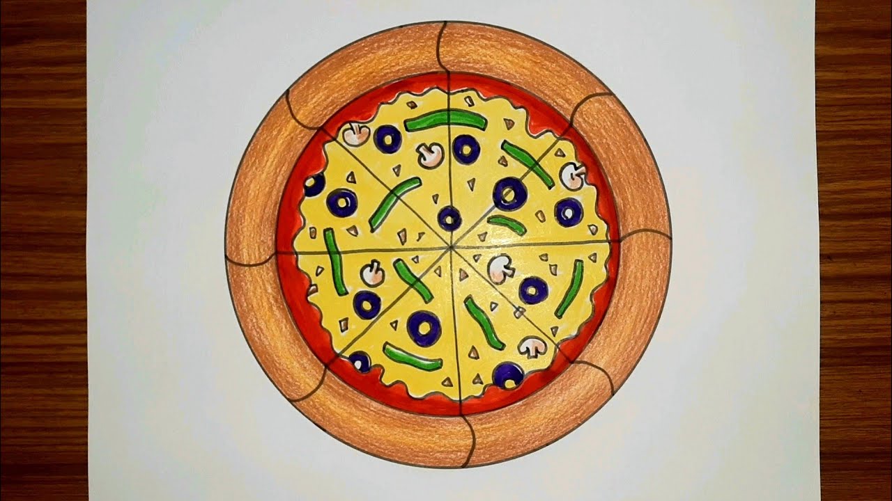 How to draw a PIZZA 🍕 step by step tutorial | Pizza drawing easy |