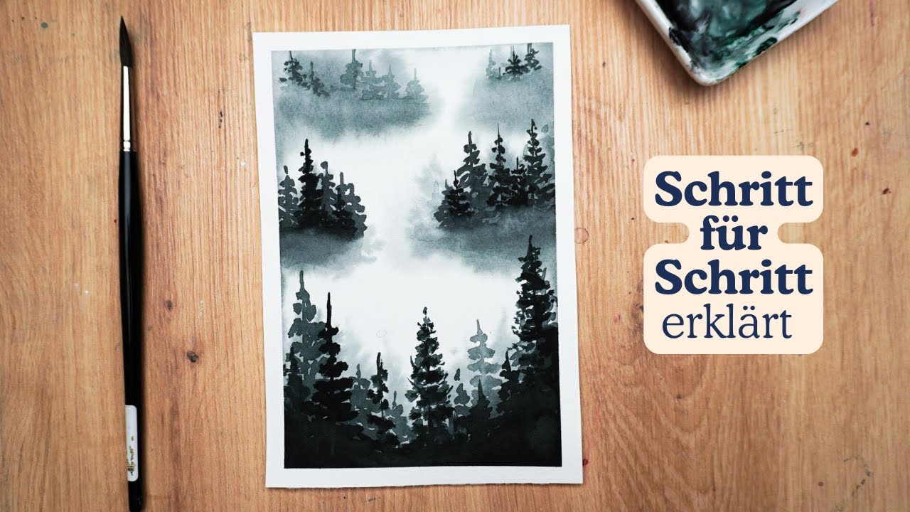 Bäume im Nebel mit Aquarell malen - einfache & entspannte Anleitung