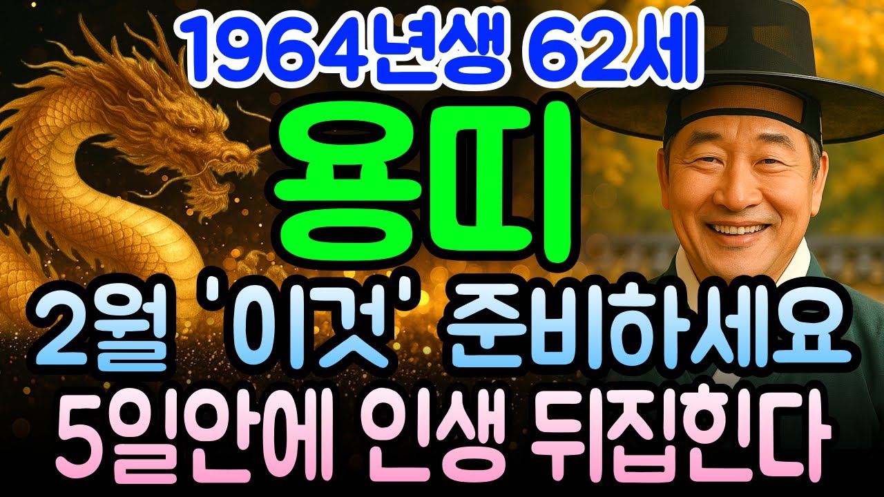 2026년 2월 용띠 운세 62세 갑진년생 복터짐! 1964년생 용띠 돈의 흐름 완전히 바뀌는 한 달, 재물 쏟아지고 부자 기운 깨어나는 순간 놓치면 안됩니다.