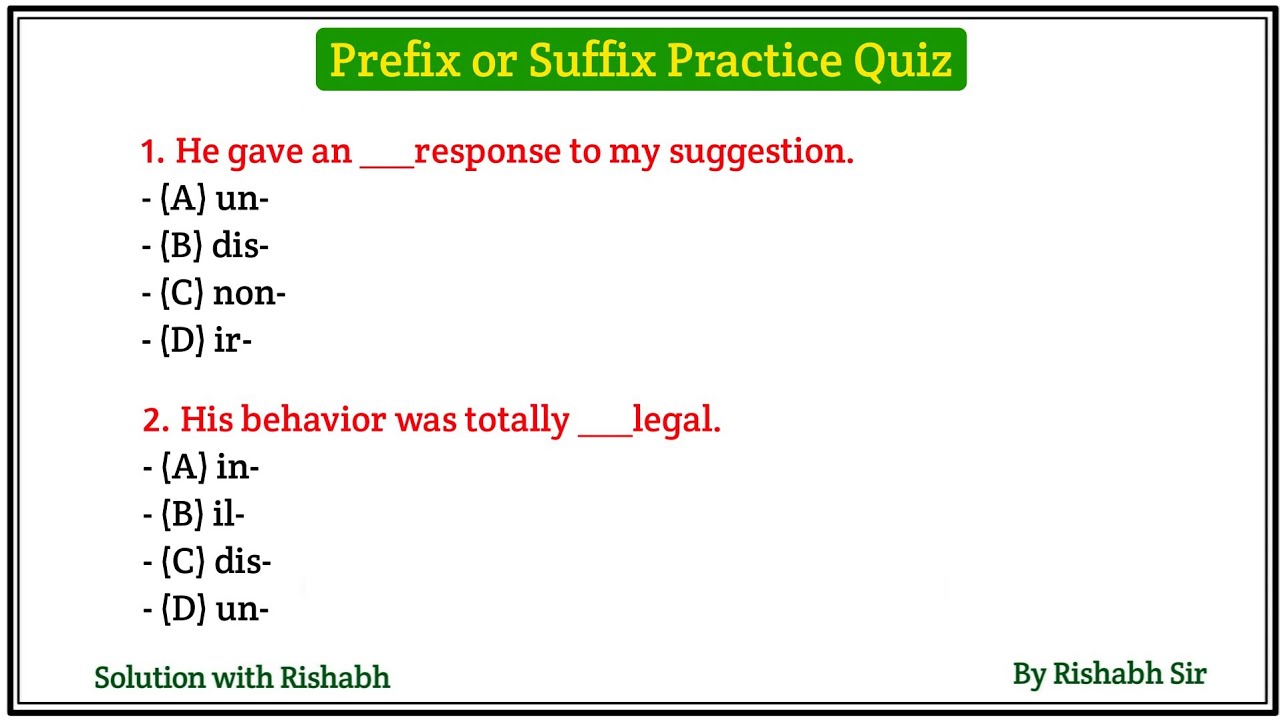 Prefix and Suffix Quiz | Prefix and Suffix practice set for all competitive exams| Prefix and Suffix