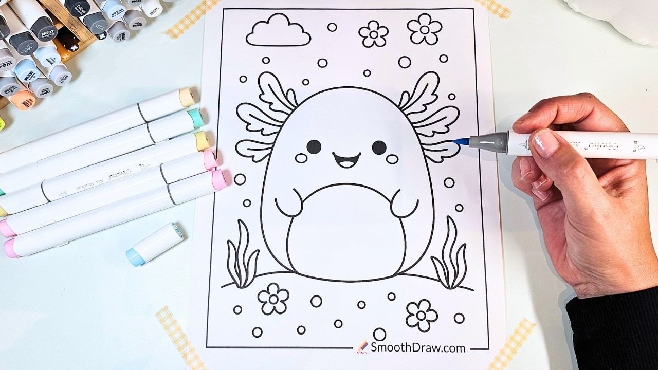 🎀 Coloring Cute Kawaii Axolotl Squishmallow