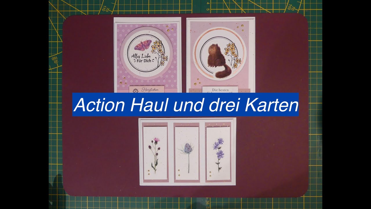 #Action Haul und drei Karten mit den Holzstempeln und den Embossing Stickern von Action