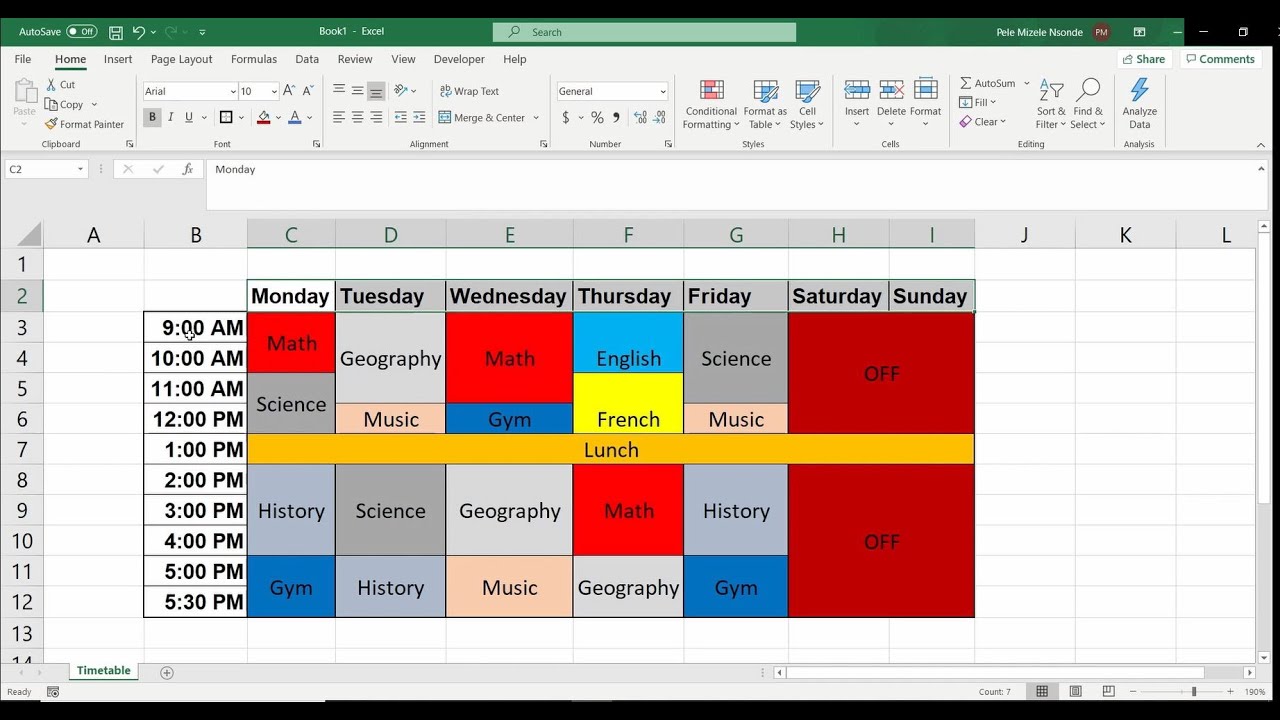 How to create professional Timetable in Excel 2021