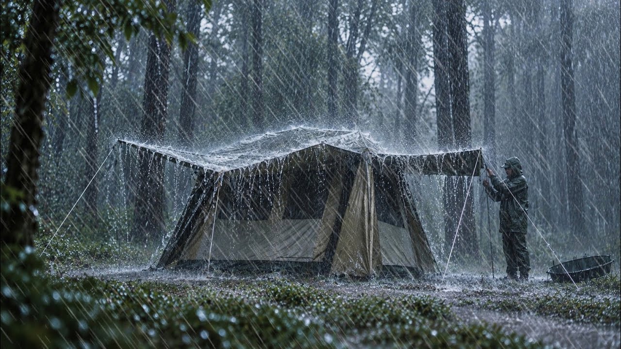 🏕️CAMPING IN SUPER THE RAIN ⛈️ RELAXING CAMPING IN HEAVY RAIN FOREST [Shooting sound of rain 🎧]