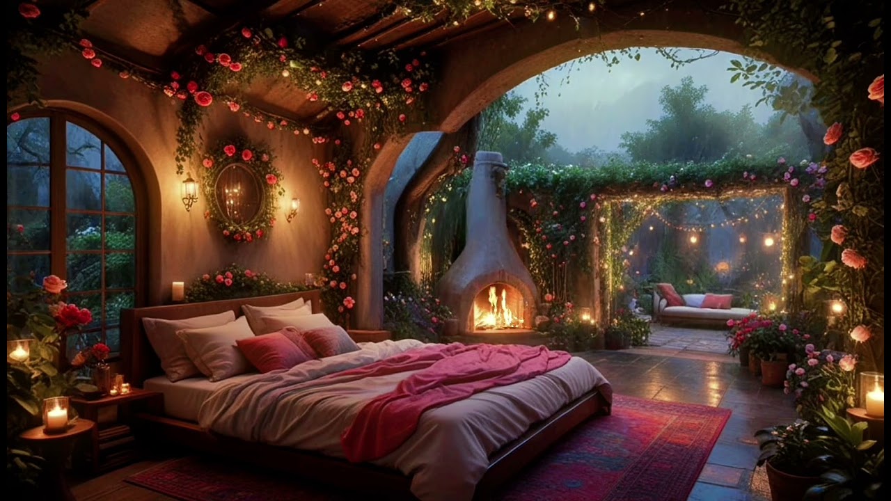 Rain storm in a rose garden bedroom🌧️Cottagecore aesthetic ambience for sleep, study & relaxation