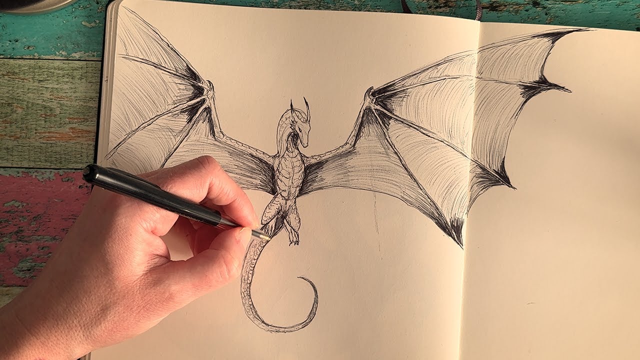 Drawing a Mighty Wyvern - Relaxing Ballpoint Pen Art
