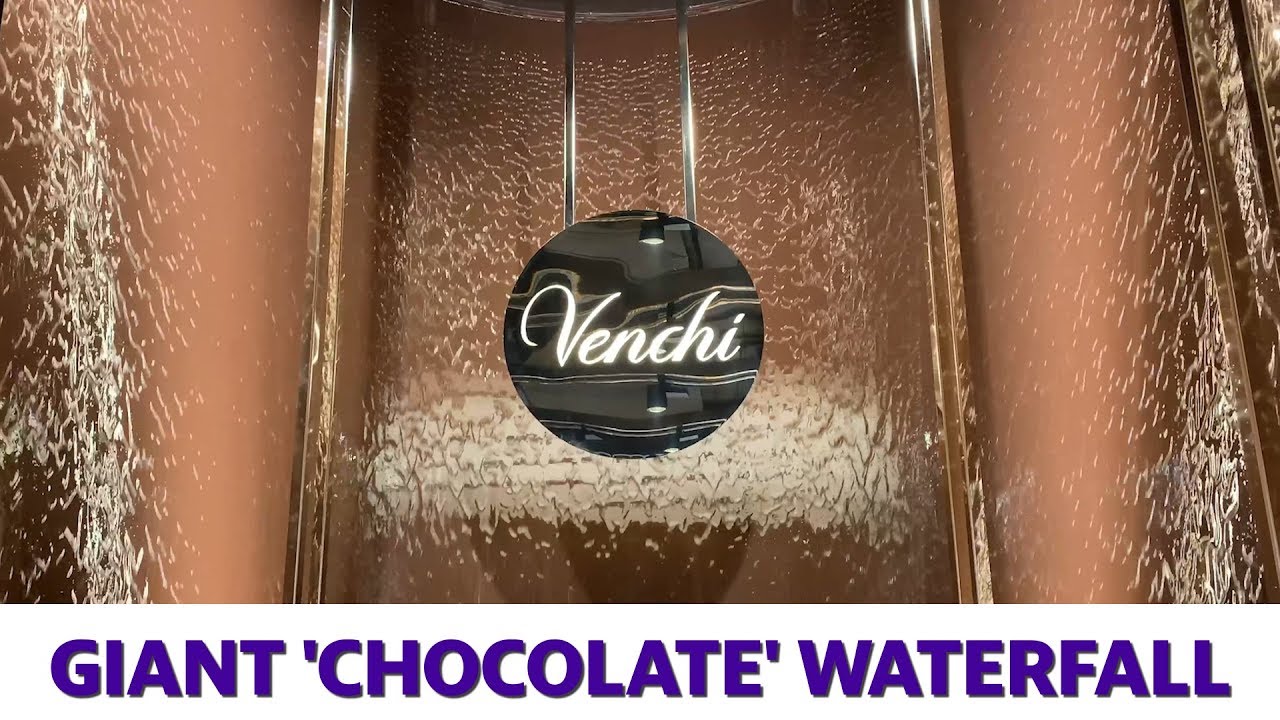 Giant chocolate waterfall flows at Venchi in NYC