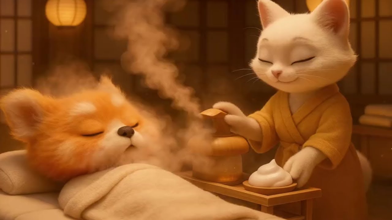 Massage with White Cat｜ASMR animation｜Bubu’s SPA time