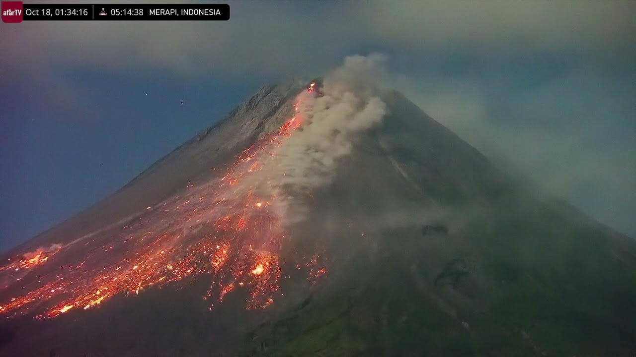 Oct 18, 2024: Avalanche of Glowing Boulders Racing Down Merapi Volcano, Indonesia