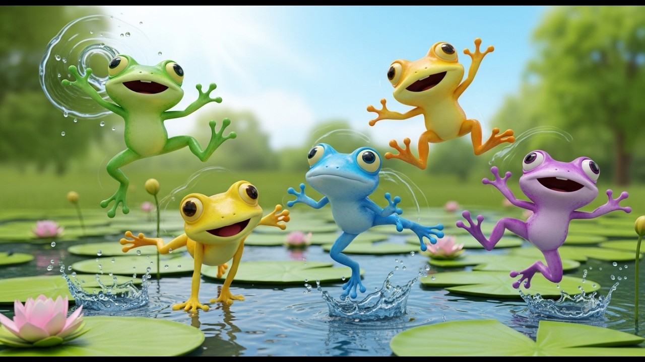 Cinco Sapinhos Croc, Croc, Croc | Rimas de Animais e Natureza para Crianças
