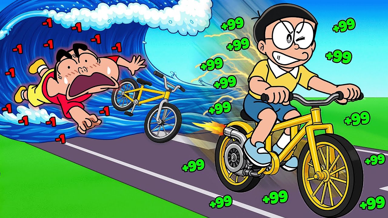 Shinchan Escaping the Tsunami on BICYCLE !!