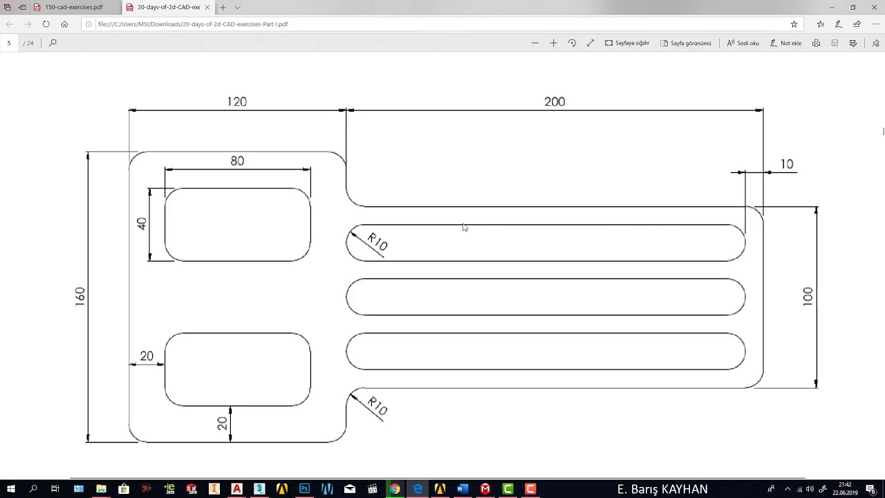 Autocad 2d Drawing Tutorial - 20 Days of Cad Exercises Example 4