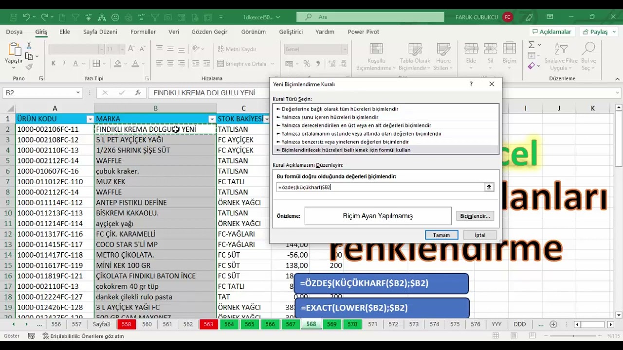 Excel 1 Dakika - Küçük Harf Olanları Renkledirme