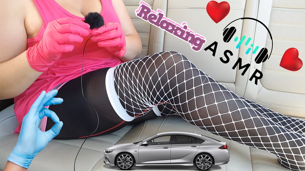 ASMR in the Car/Tapping and Scratching on my Black Pantyhose and White Fishnet Stockings/Red Gloves