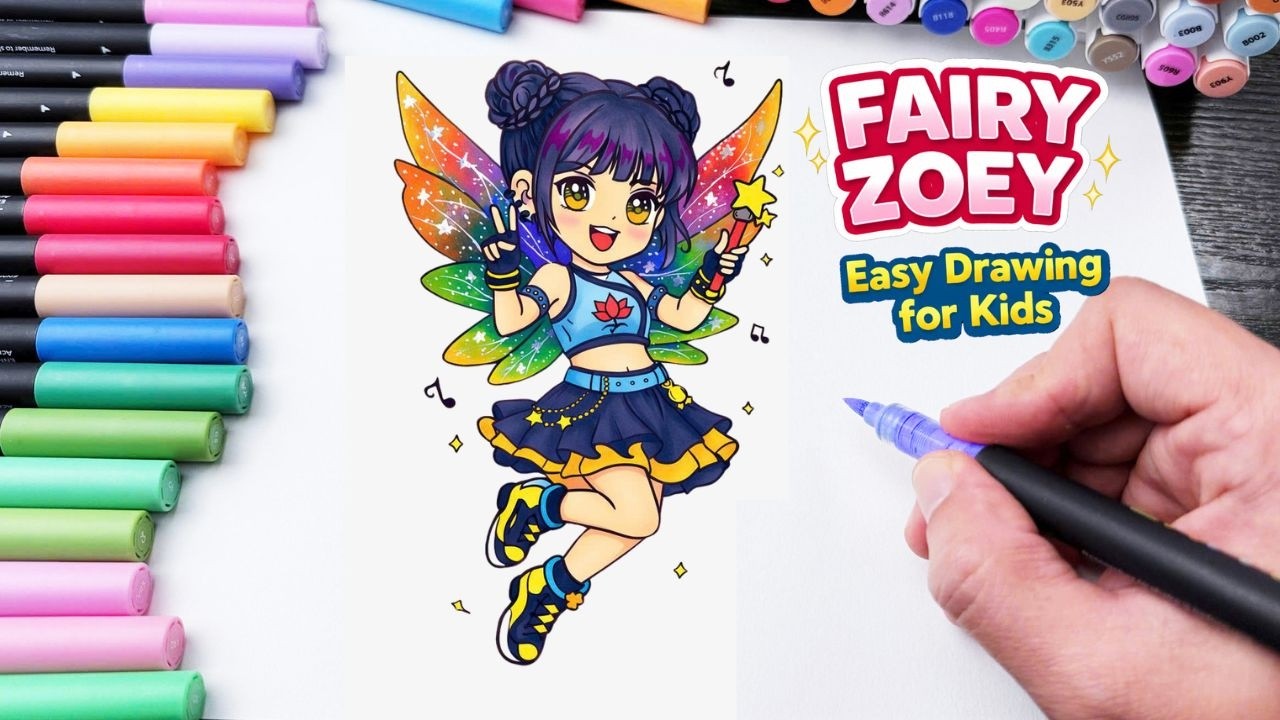 How to Draw Fairy Zoey ✨🧚 | Cute K-Pop Style Coloring for Kids