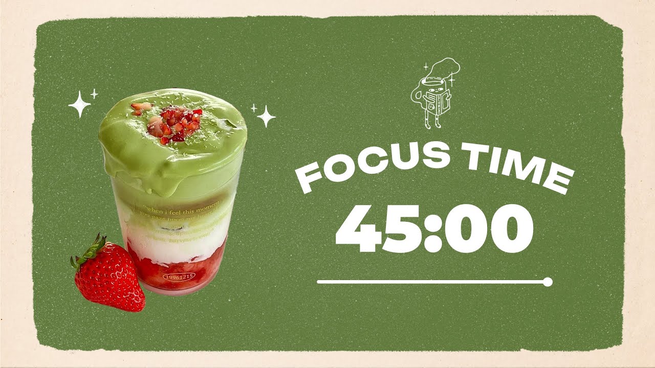 🍓 Study with Me | Strawberry Matcha Latte | 45/10 Timer | Chill Lo-fi 🎶 | 4 Hour Focus Session