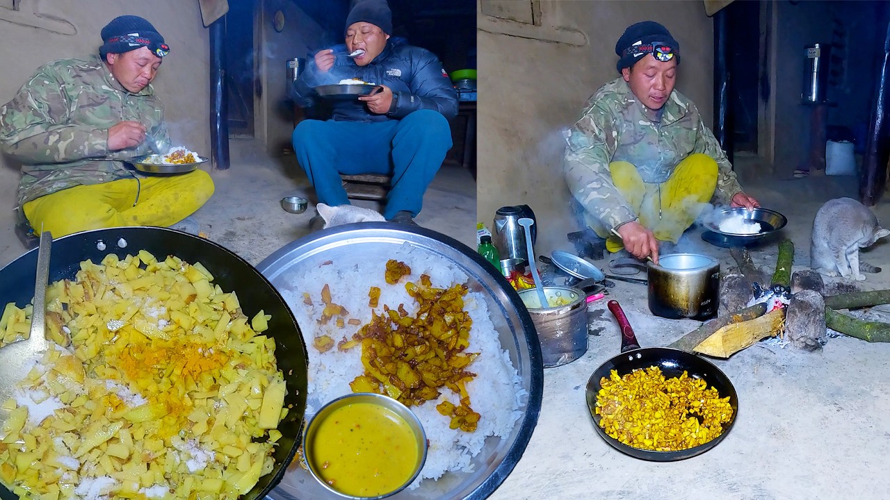 bhumi enjoying dinner with Koich kanchha || village dinner || Nepali village Kitchen ||