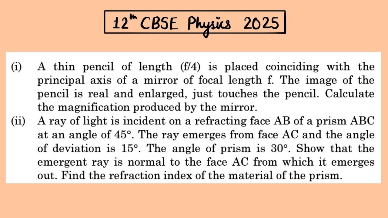 XII Physics 2025 A thin pencil of length (f/4) is placed coinciding with the principal axis of a