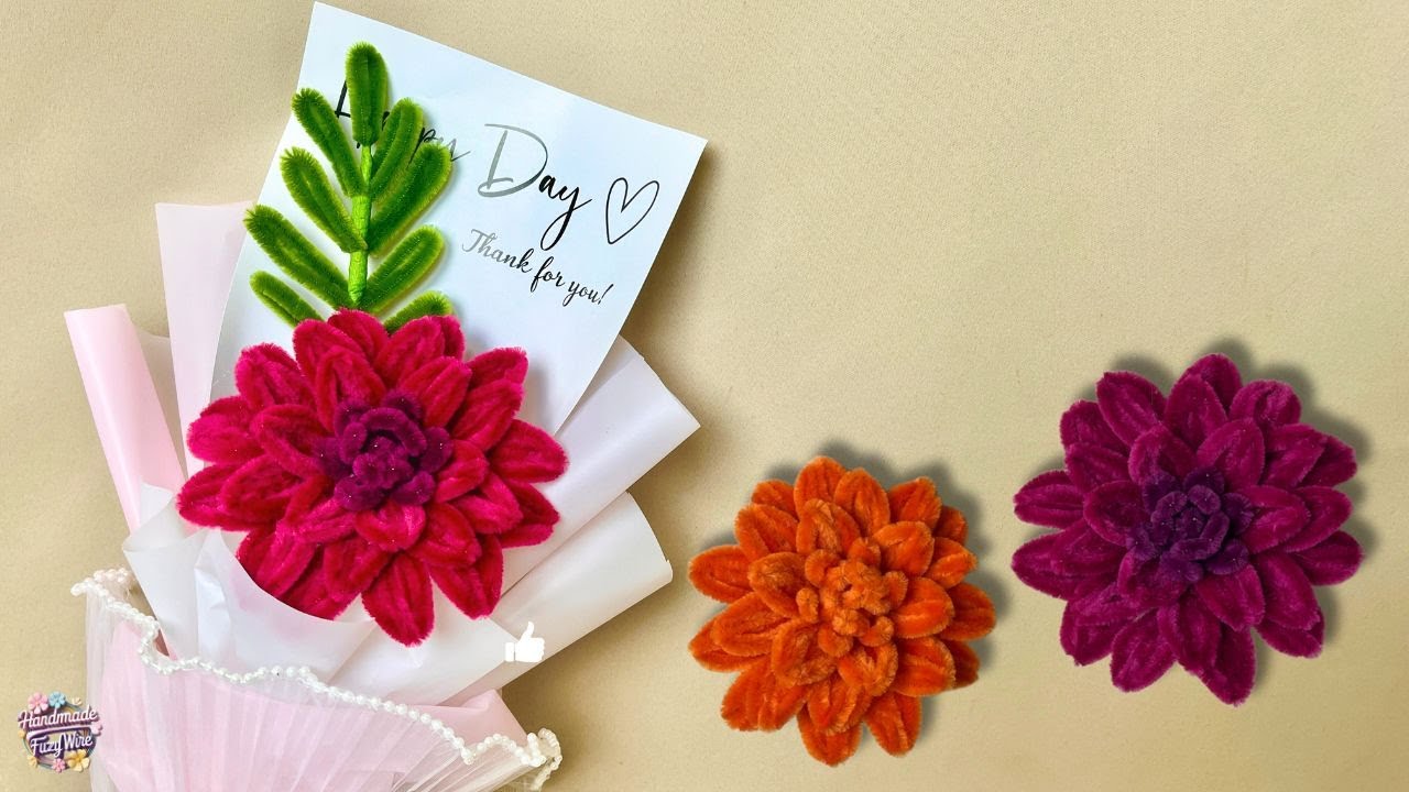🪷Fuzzy Wire Bouquet Flower🪷How to make a Bouquet Flower of Dahlias with Fuzzy Wire | Pipe Cleaner