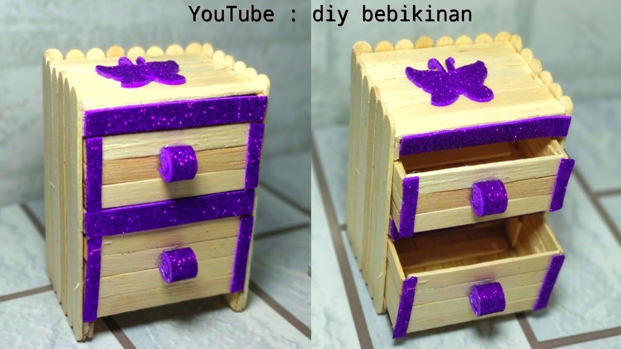 DIY Popsicle Stick Craft- KREASI STIK ES KRIM || CARA MEMBUAT RAK MINI DARI STIK ES KRIM