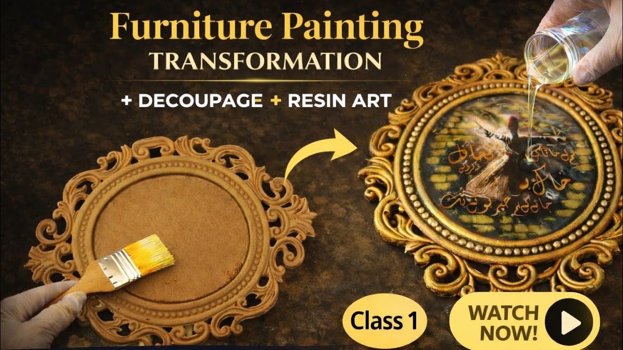 Plain MDF to Luxury Wall Art 😱 | Decoupage + Furniture Painting + Resin | Class 1