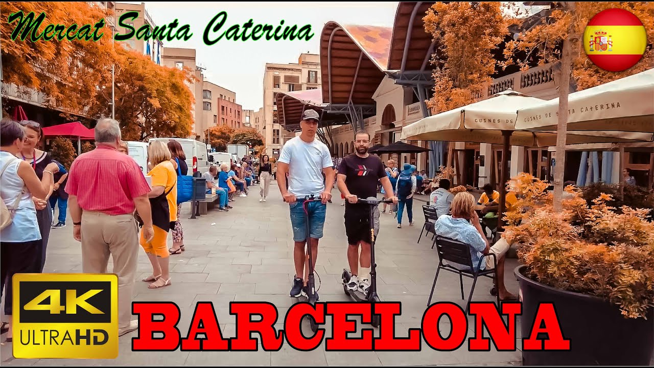 Barcelona, Spain, Mercat Santa Caterina - 4k UHD 60fps - walking tour - with historical Subtitles