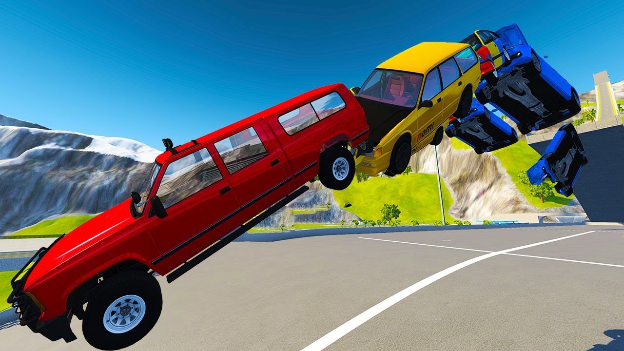 7 CAR TRAIN VS THE CAR JUMP ARENA! - BeamNG Drive Challenge!