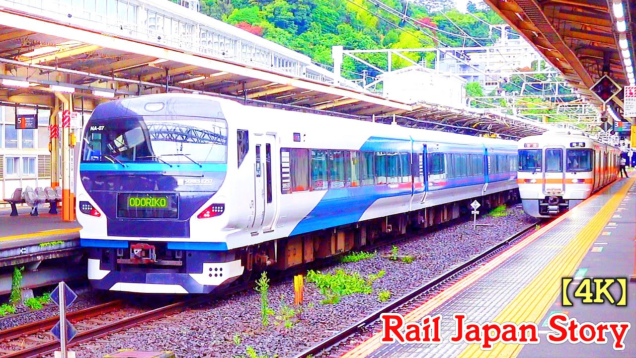 E257 Series ODORIKO Limited Express train arriving & departing at Atami Station | Train Japan