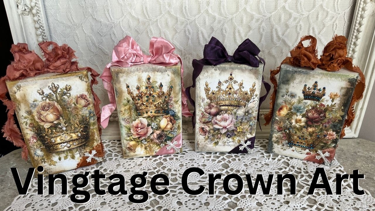 Decoupage:Camouflage Crown Art Canvas x 4 -  Mixed Media Art