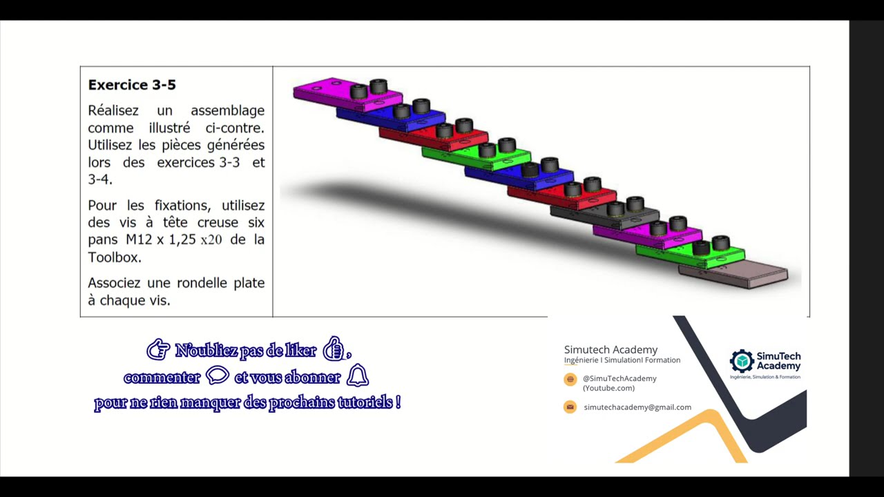 SolidWorks Tutoriel 3 I Exercice 3-5 I Assemblage avec répétition linéaire  utilisation d’outils |