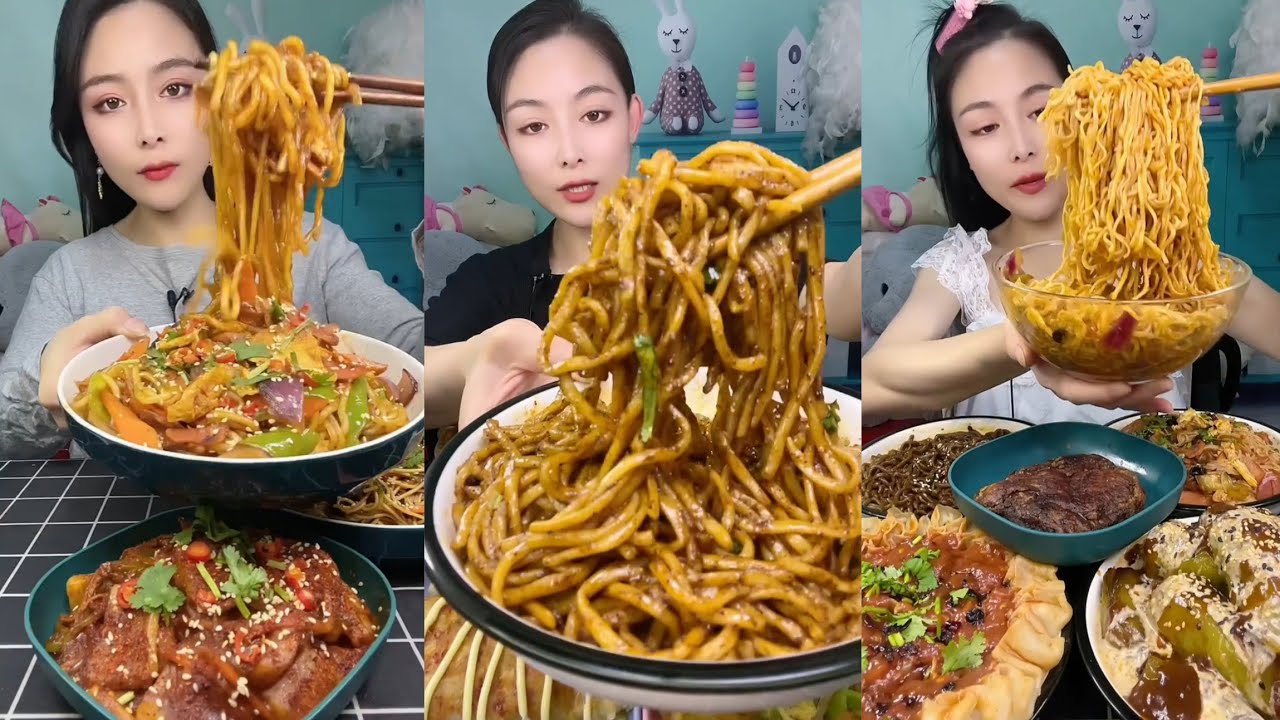 Mukbang : Eating Spicy Noodles 🍜🍜 fire Noodles 🍜 with Hotdogs 😋#eatingshow #noodles #pasta #foodie 
