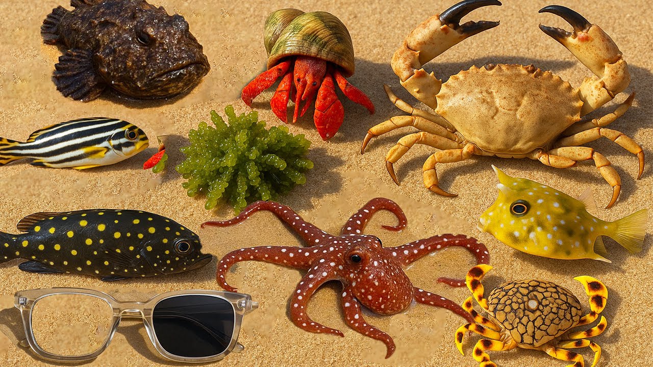 🌊 Поиск пищи в океане | 🐙 Умный осьминог, 🦞 Зелёный рак-богомол, 🪨 Камень-рыба, крабы и разноцвет...