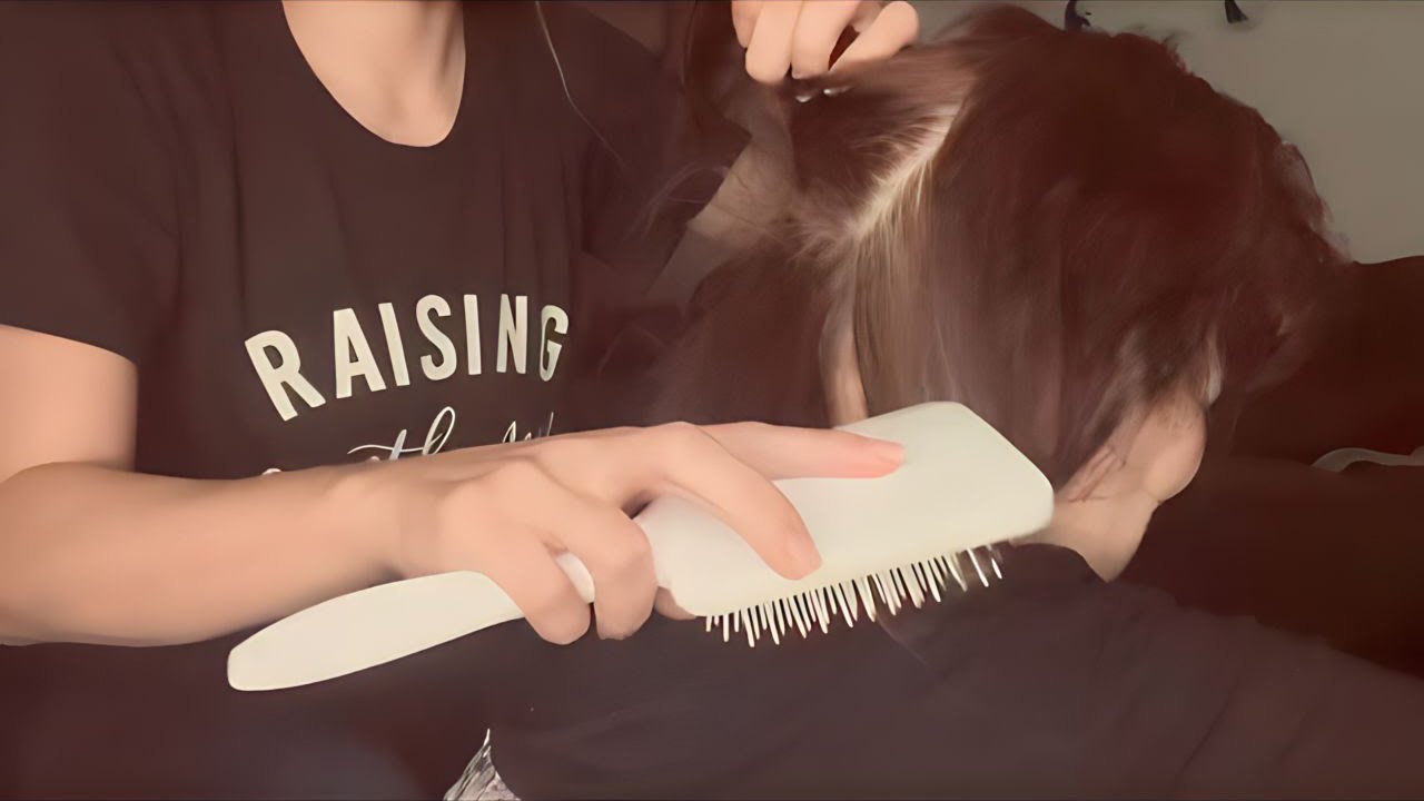 Asmr hair brushing head scratching, and back. Scratching on a real person￼