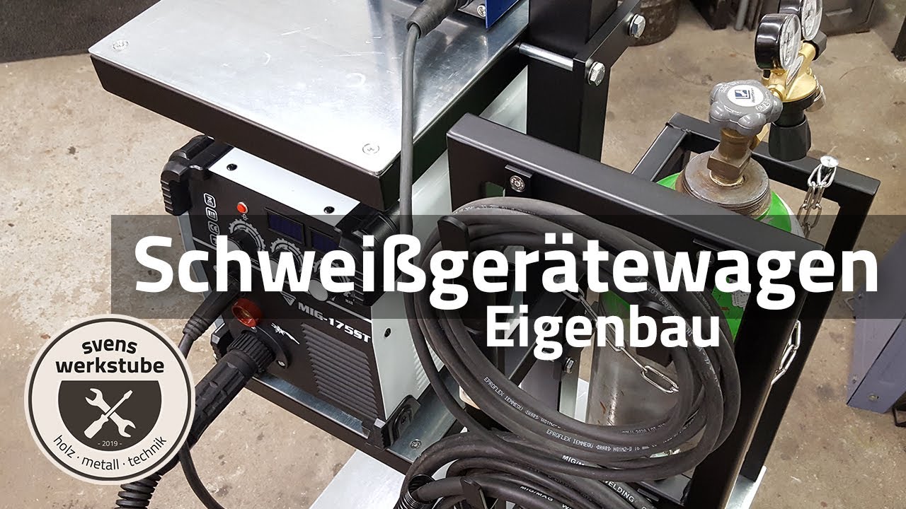 Höhenverstellbarer Schweißgerätewagen Eigenbau für 3 Geräte und 2 Gasflaschen