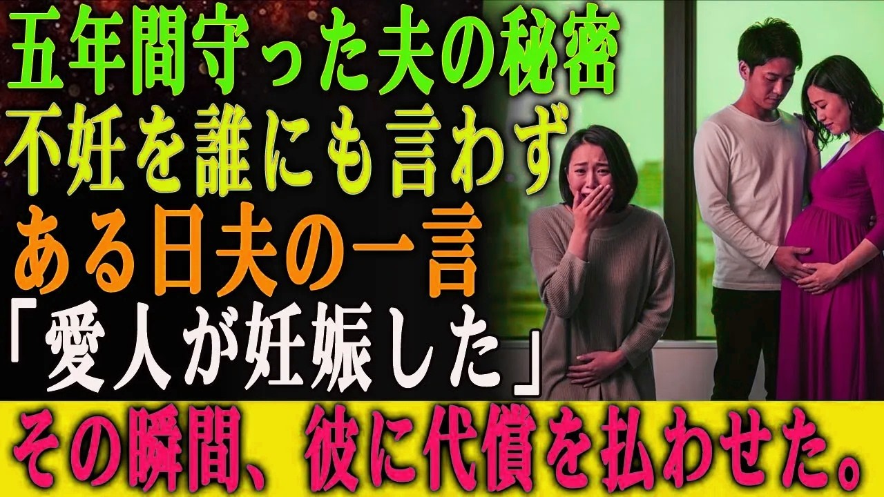 5年間、夫の不妊を誰にも明かさず守り続けた私。 しかしある日、夫は言った―― 「愛人が妊娠したんだ」 その瞬間、私の世界は崩れ落ちた。